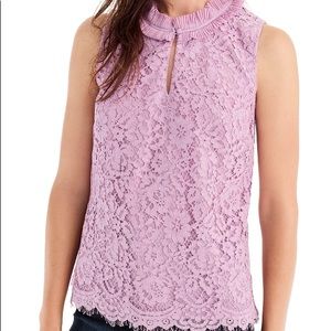 Jcrew Lace Ruffle Neck Top In Vivid Lilac
